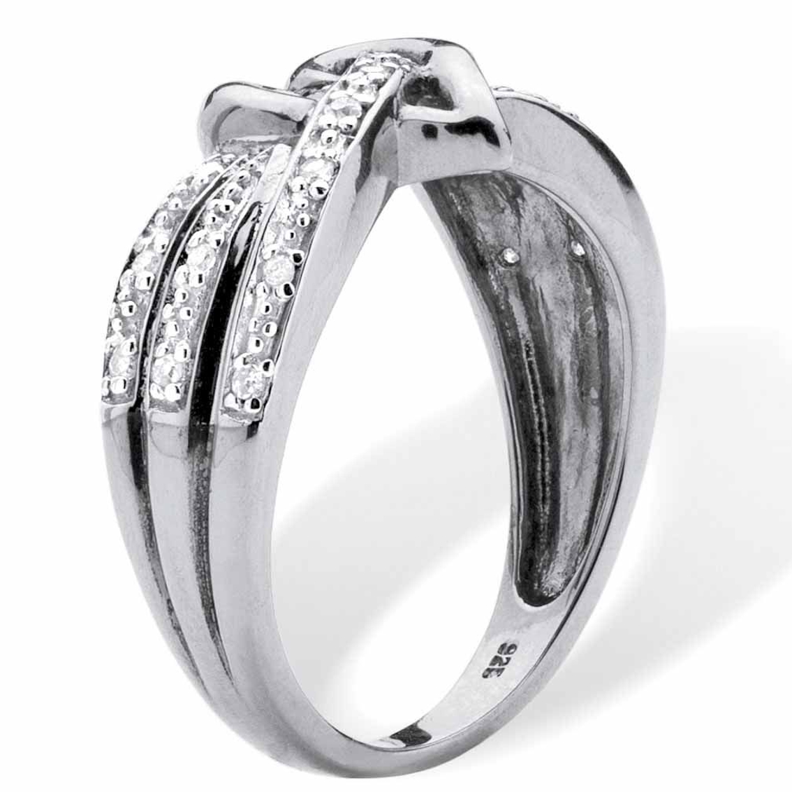PalmBeach 1/10 TCW Diamond Crossover Heart Ring in Platinum-plated Sterling Silver - Image 2 of 5