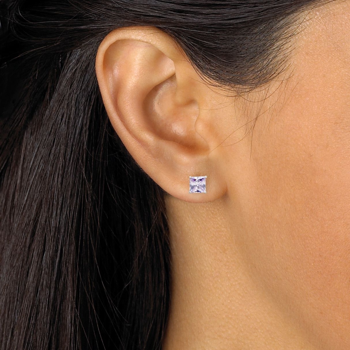Princess-Cut Simulated Birthstone Stud Earrings in Sterling Silver - Image 3 of 4