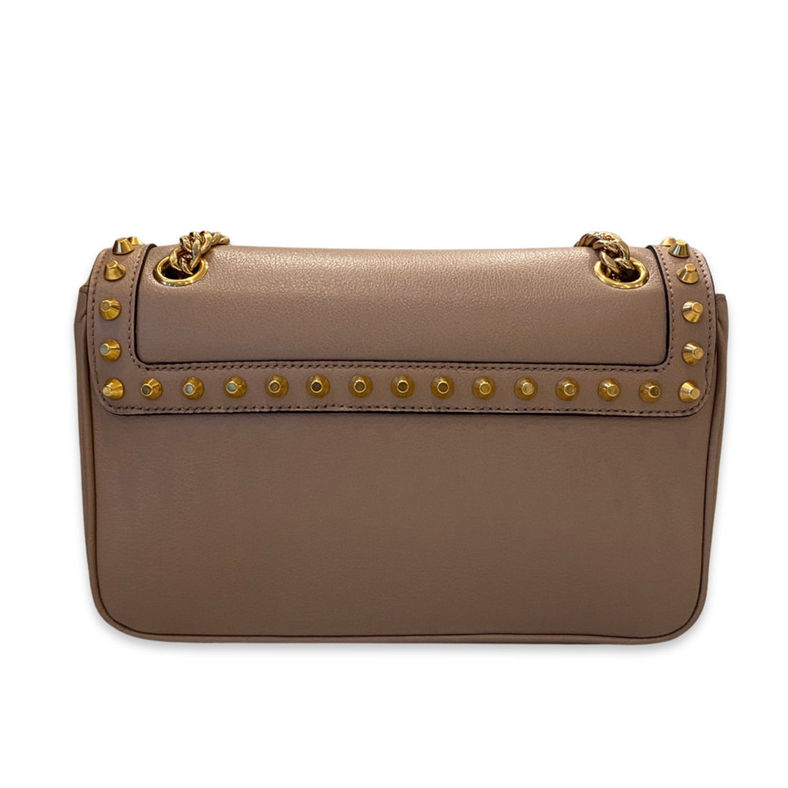 Prada Pattina Glace Calf Leather Cammeo Beige Gold Studded Bag ...