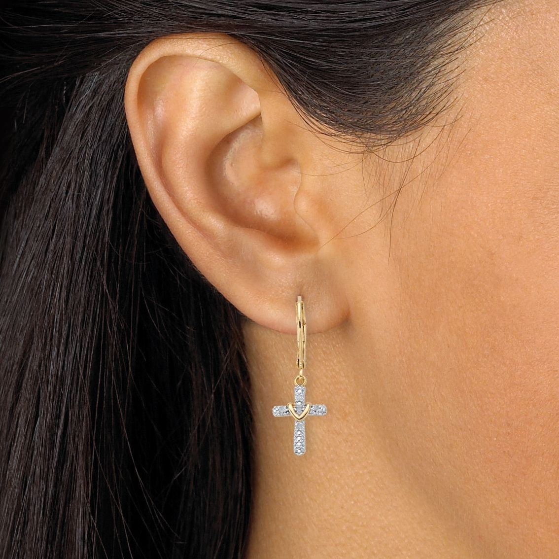 Diamond Accent Gold-Plated 2-Piece Cross Earring and Necklace Set 18