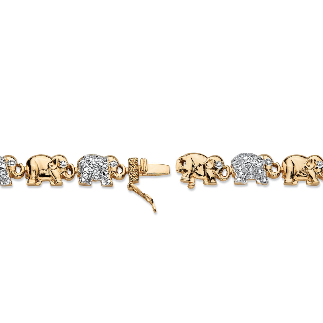 Diamond Accent Two-Tone Elephant Parade Bracelet Yellow Gold-Plated 7.25