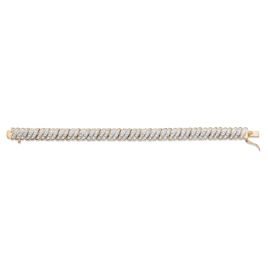 Diamond Accent Two-Tone Pave-Style S-Link Tennis Bracelet Gold-Plated 8