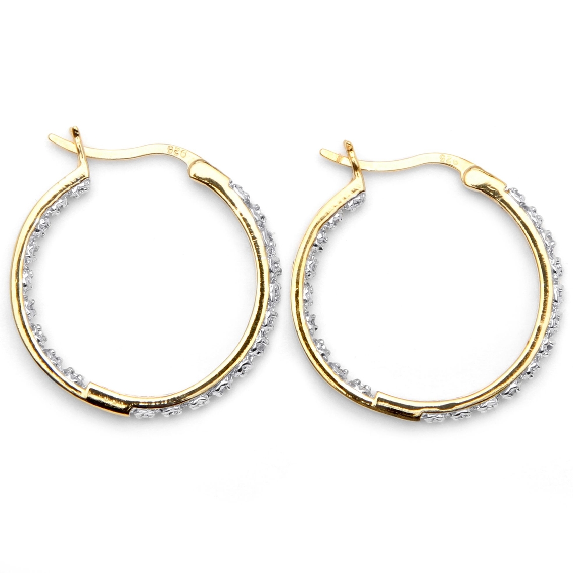 PalmBeach 1/10 Cttw. Diamond Accented Hoop Earrings Gold-plated Sterling Silver - Image 2 of 4