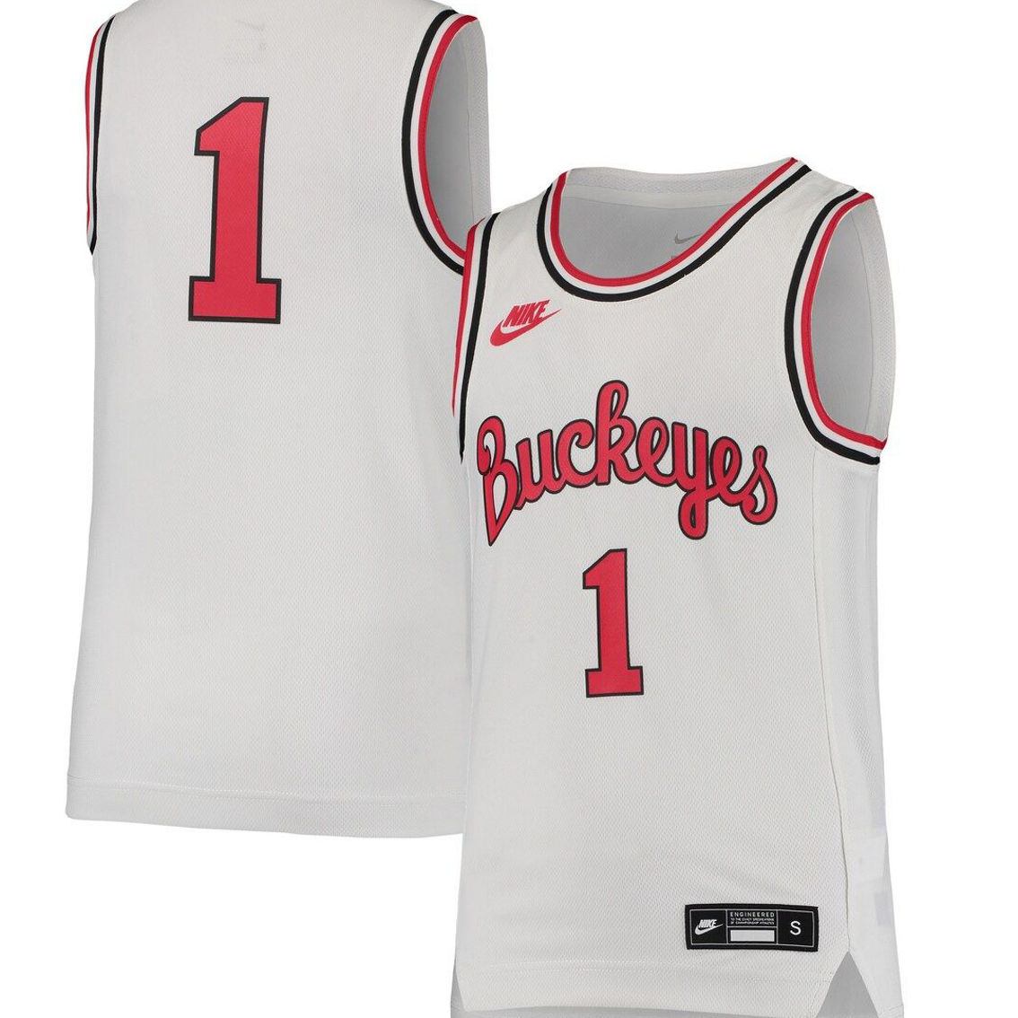 Nike Youth #1 White Ohio State Buckeyes Throwback Team Replica Basketball Jersey - Image 2 of 4