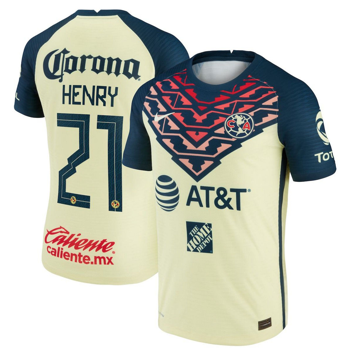 Nike Men's Henry Martín Yellow Club America 2021/22 Home Vapor Match Authentic Player Jersey - Image 2 of 4