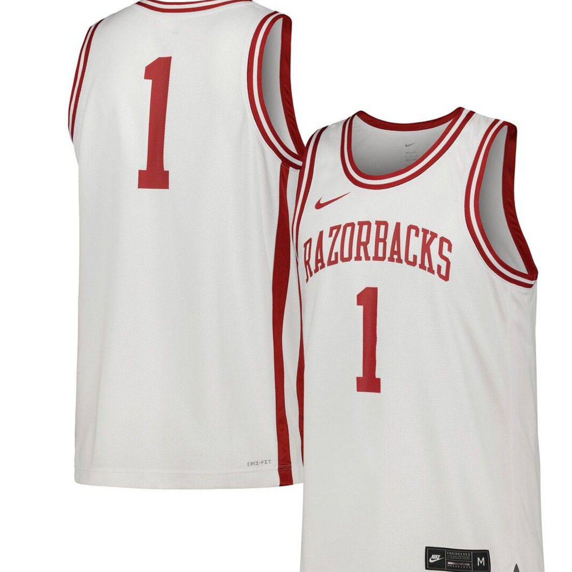 Nike Men's #1 White Arkansas Razorbacks Replica Basketball Jersey - Image 2 of 4
