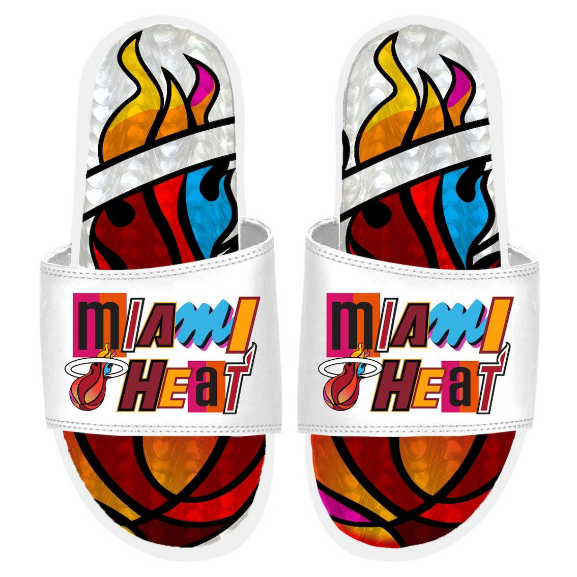 ISlide White Miami Heat 2022/23 City Edition Gel Slide Sandals - Image 2 of 2