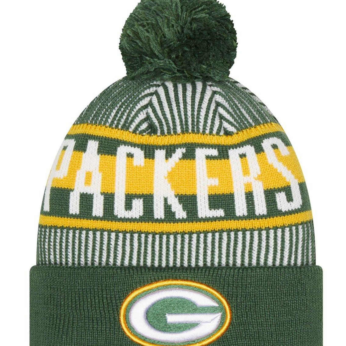 New Era Men's Green Green Bay Packers Striped Cuffed Knit Hat with Pom - Image 2 of 3