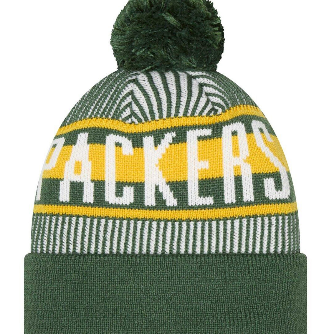 New Era Men's Green Green Bay Packers Striped Cuffed Knit Hat with Pom - Image 3 of 3