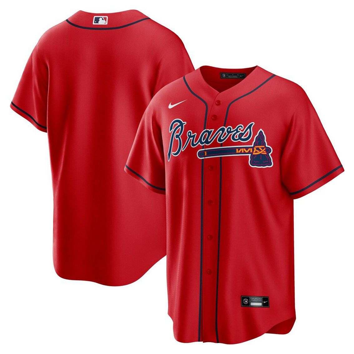 Nike Men's Red Atlanta Braves Alternate Replica Team Jersey - Image 2 of 4