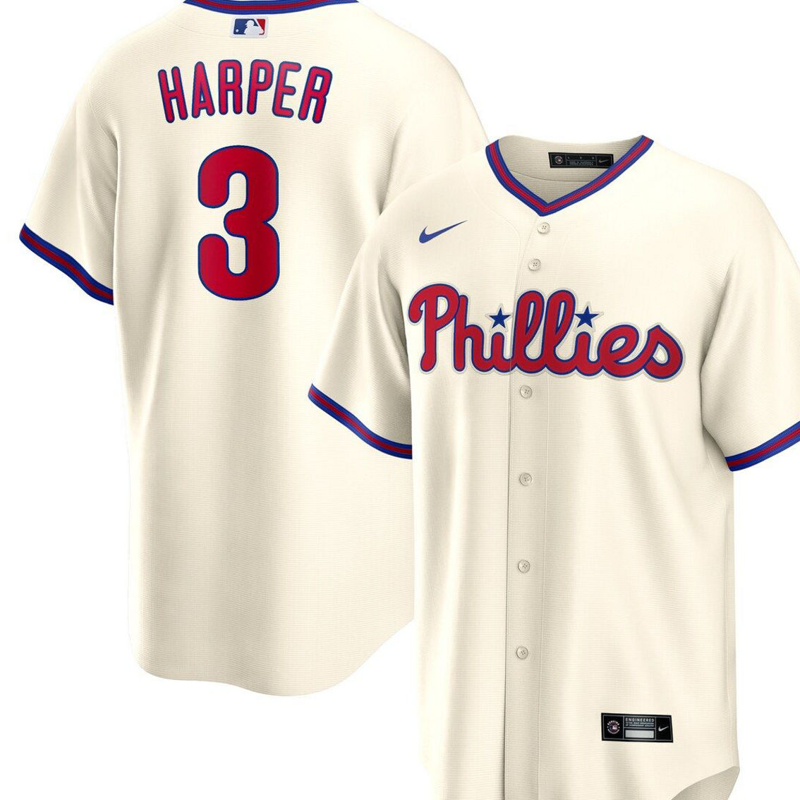 Nike Men's Bryce Harper Cream Philadelphia Phillies Alternate Replica Player Name Jersey - Image 2 of 4