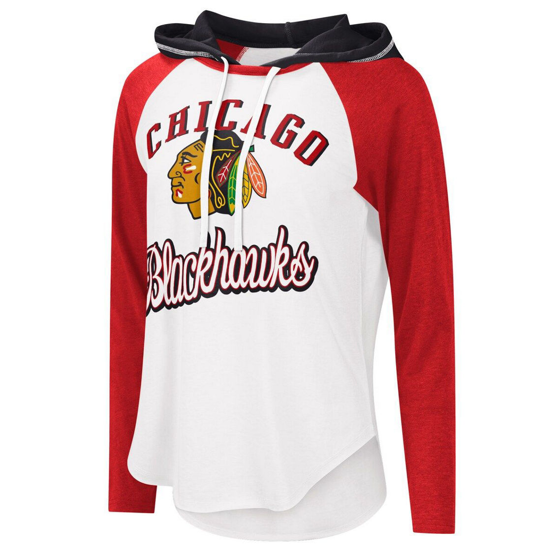 G-III Sports by Carl Banks Women's White/Heather Red Chicago Blackhawks MVP Raglan Lightweight Hooded T-Shirt - Image 3 of 4