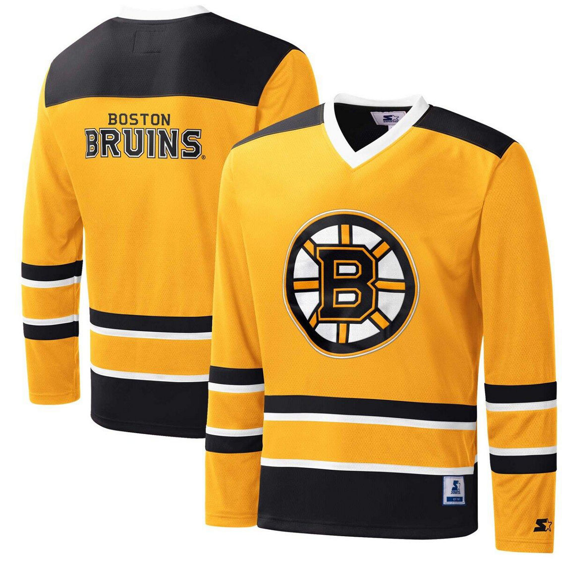 Starter Men's Gold/Black Boston Bruins Cross Check Jersey V-Neck Long Sleeve T-Shirt - Image 2 of 4