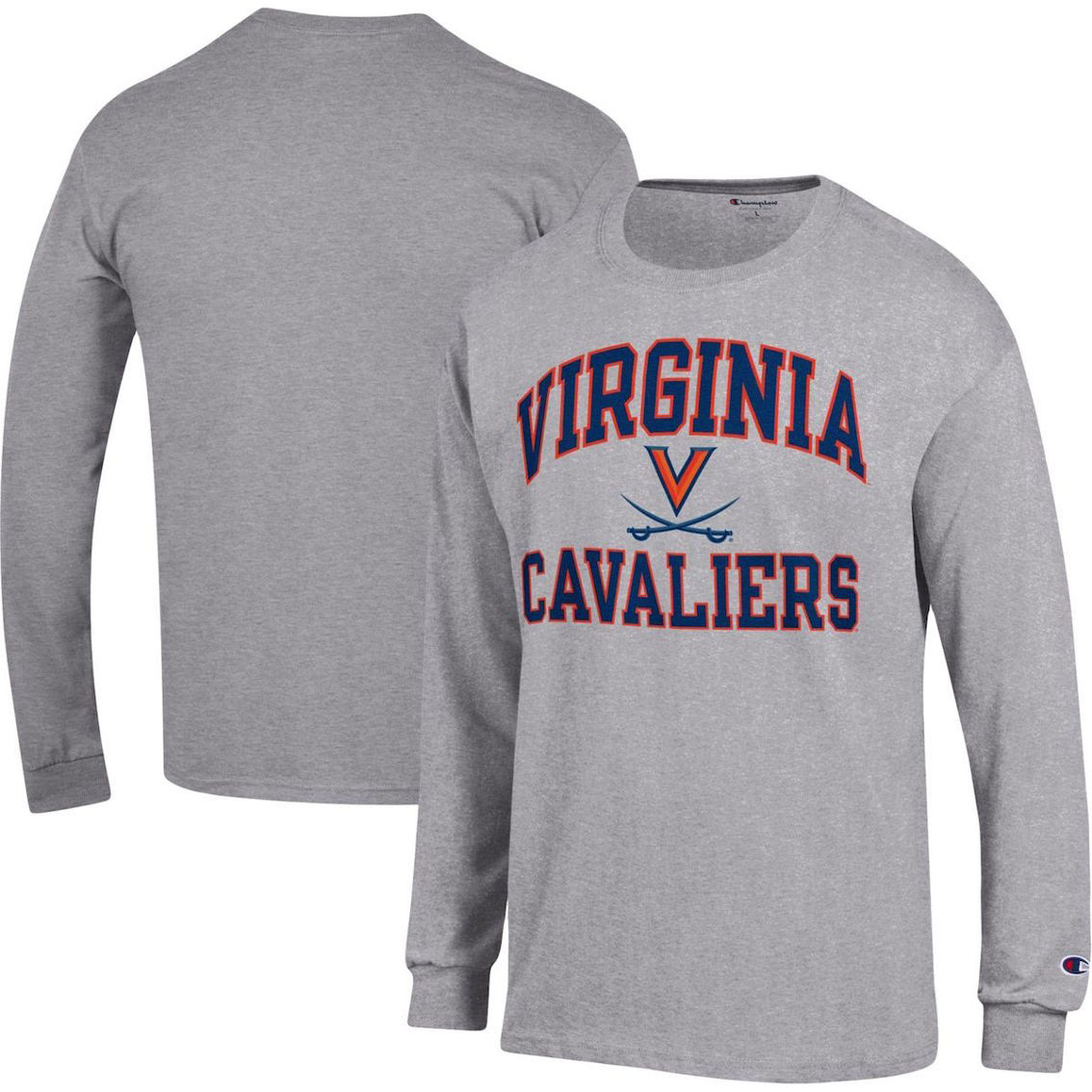 Champion Men's Heather Gray Virginia Cavaliers High Motor Long Sleeve T-Shirt - Image 2 of 4