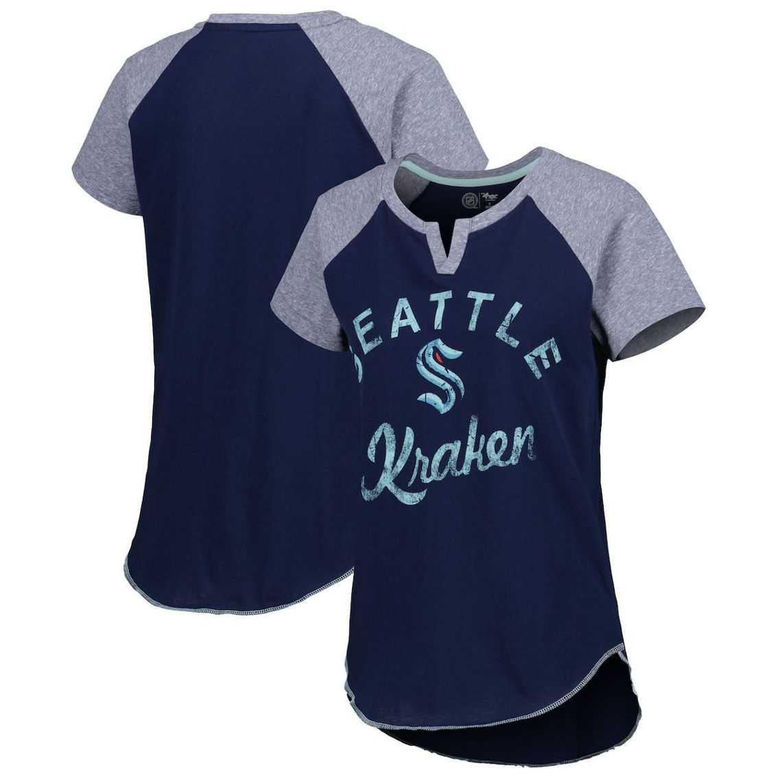 Starter Women's Deep Sea Blue Seattle Kraken Grand Slam Raglan Notch Neck T-Shirt - Image 2 of 2