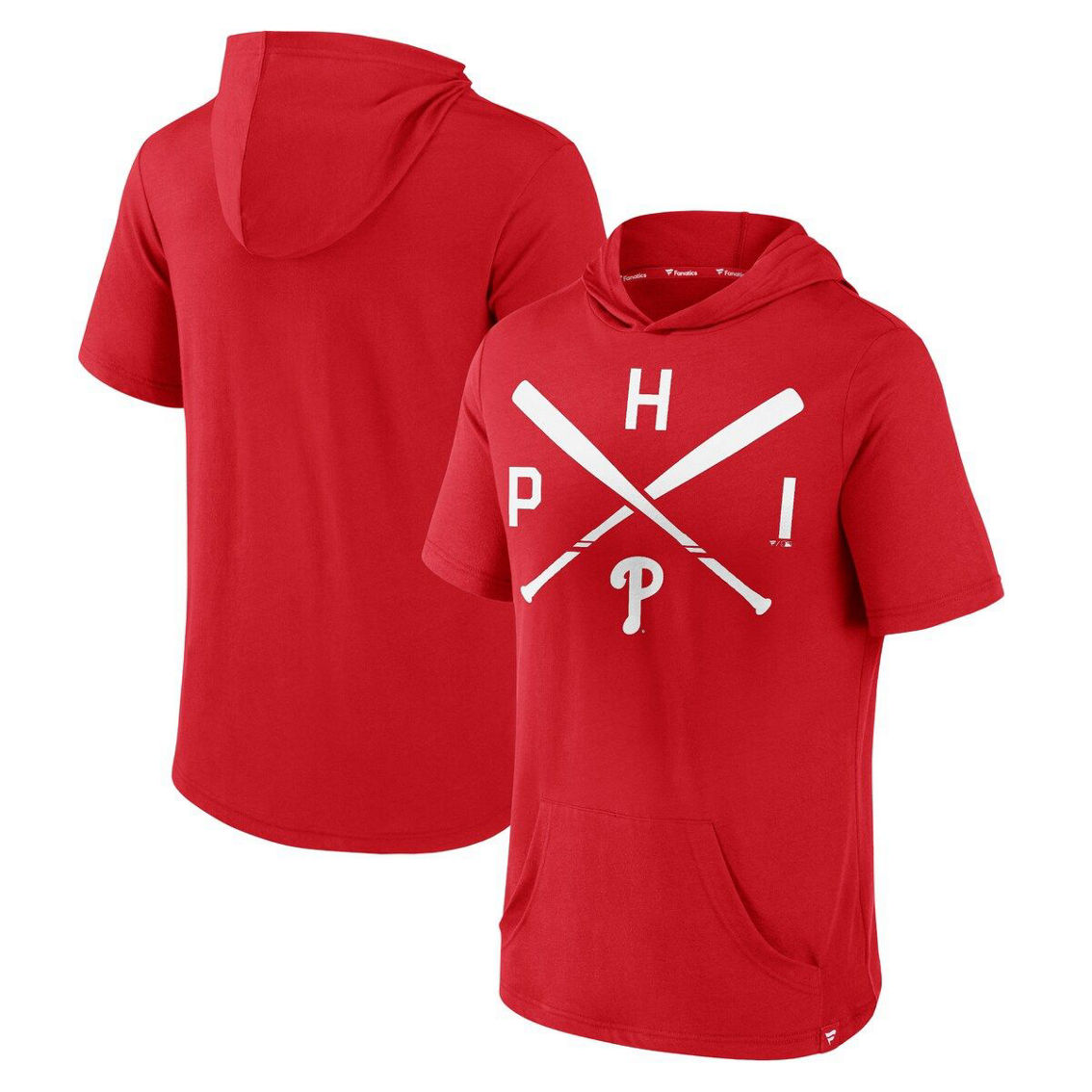 Fanatics Branded Men's Red Philadelphia Phillies Iconic Rebel Short Sleeve Pullover Hoodie - Image 2 of 4
