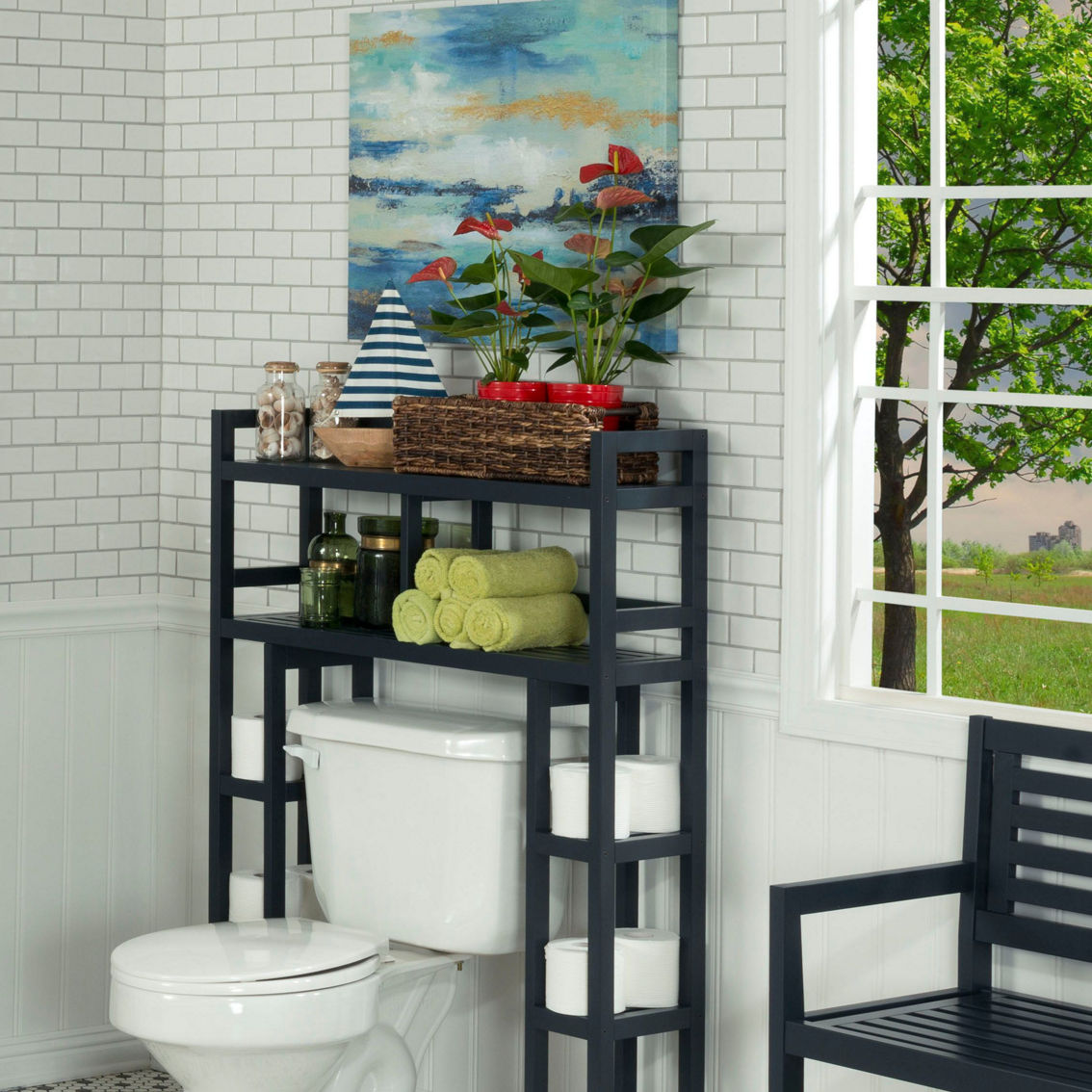 Dunnsville Solid Wood Over-Toilet Storage Space Saver with 6-Side Shelves, Espresso - Image 2 of 4