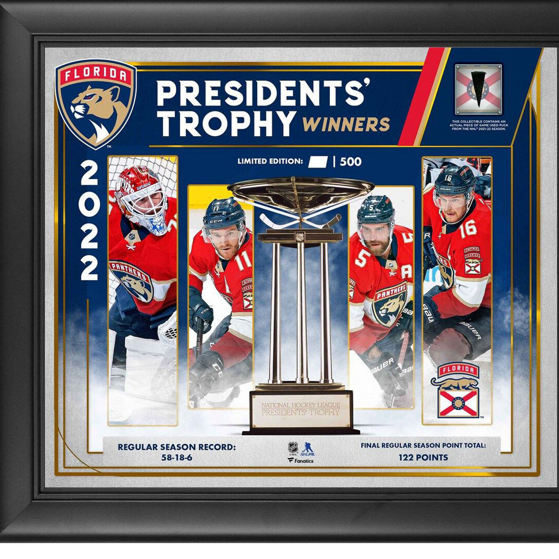 Fanatics Authentic Florida Panthers 2022 Presidents' Trophy Winners 15'' x 17'' Collage with a Piece of Game-Used Puck - Limited Edition of 500 - Image 2 of 2
