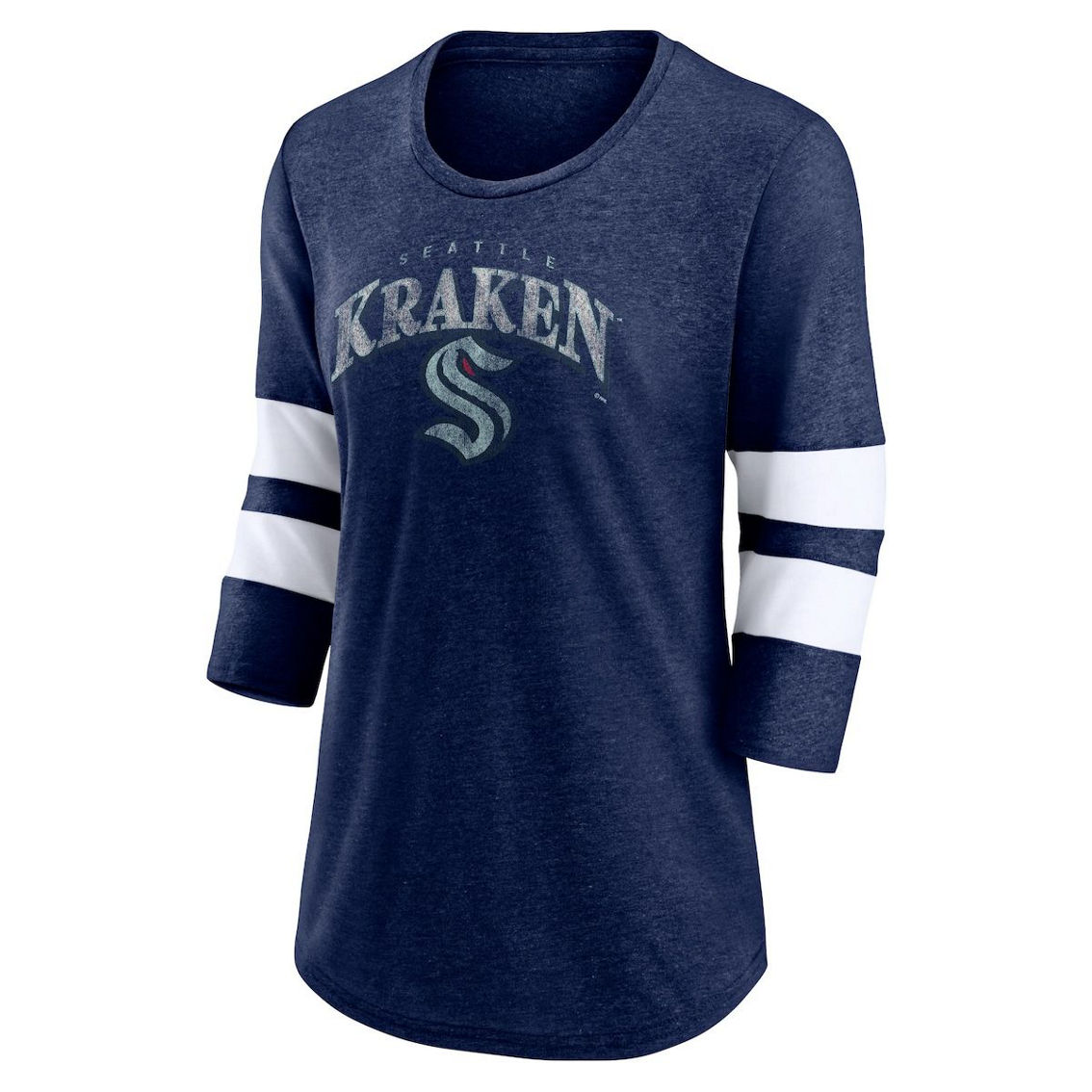 Fanatics Branded Women's Heather Navy Seattle Kraken Special Edition 2.0 Barn Burner 3/4 Sleeve T-Shirt - Image 3 of 4