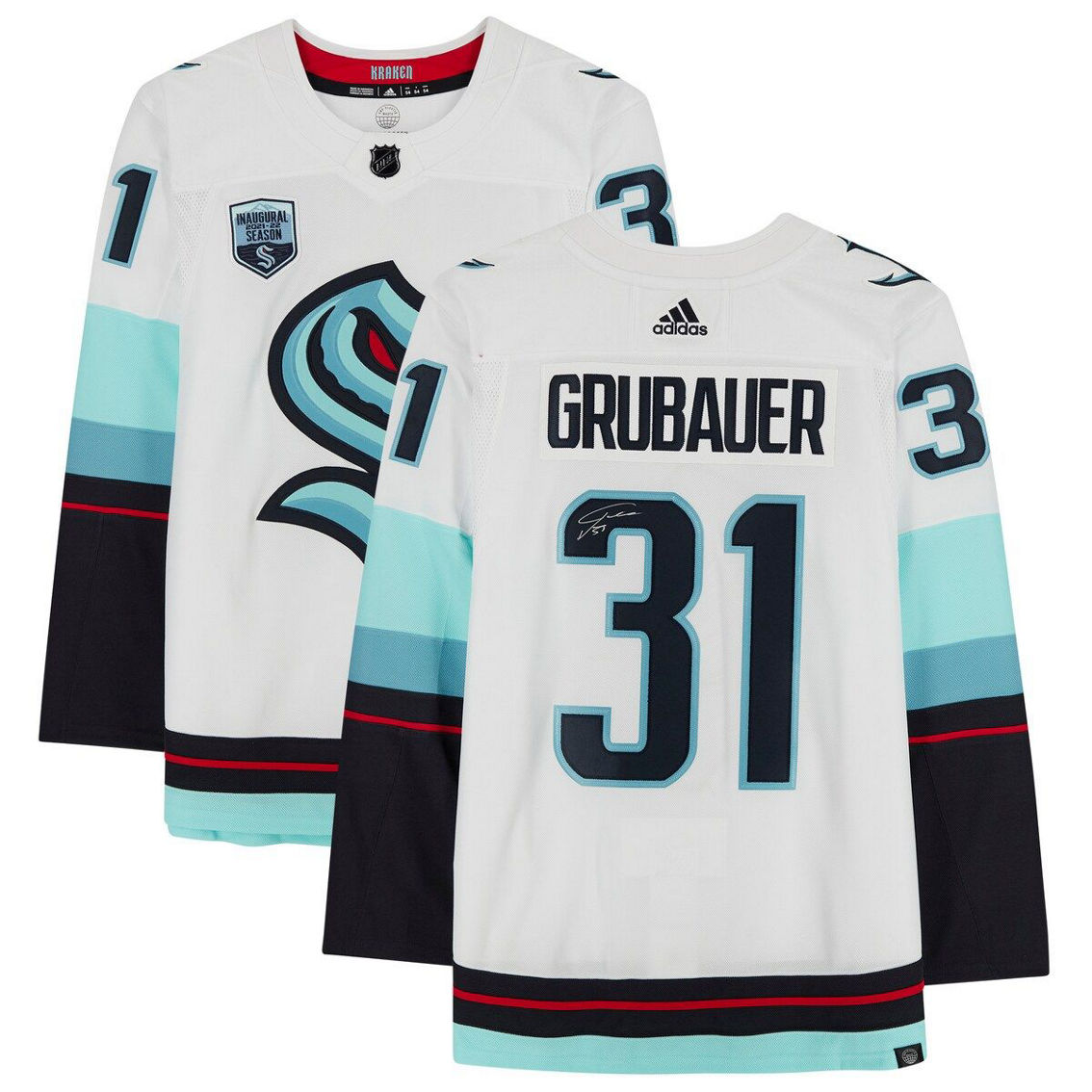 Fanatics Authentic Philipp Grubauer Seattle Kraken Autographed White Authentic Jersey with Inaugural Season Jersey Patch - Image 2 of 4