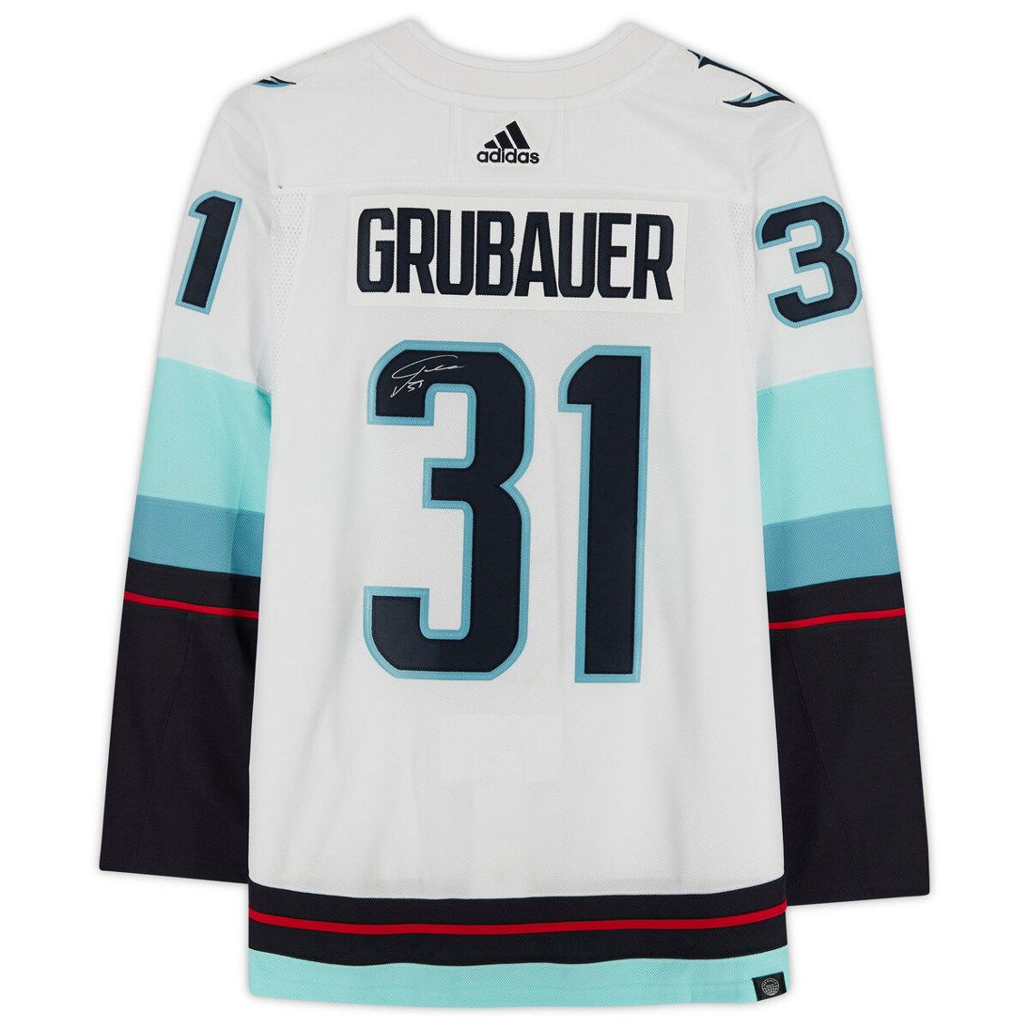 Fanatics Authentic Philipp Grubauer Seattle Kraken Autographed White Authentic Jersey with Inaugural Season Jersey Patch - Image 3 of 4
