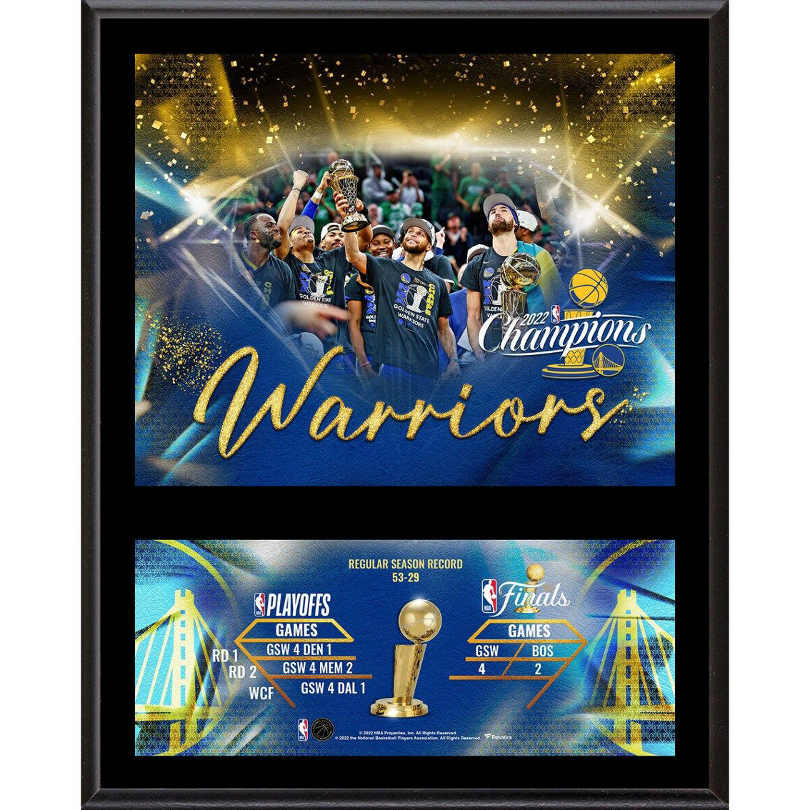 Fanatics Authentic Fanatics Authentic Golden State Warriors 2022 NBA Finals s 12'' x 15'' Team Sublimated Plaque - Image 2 of 2