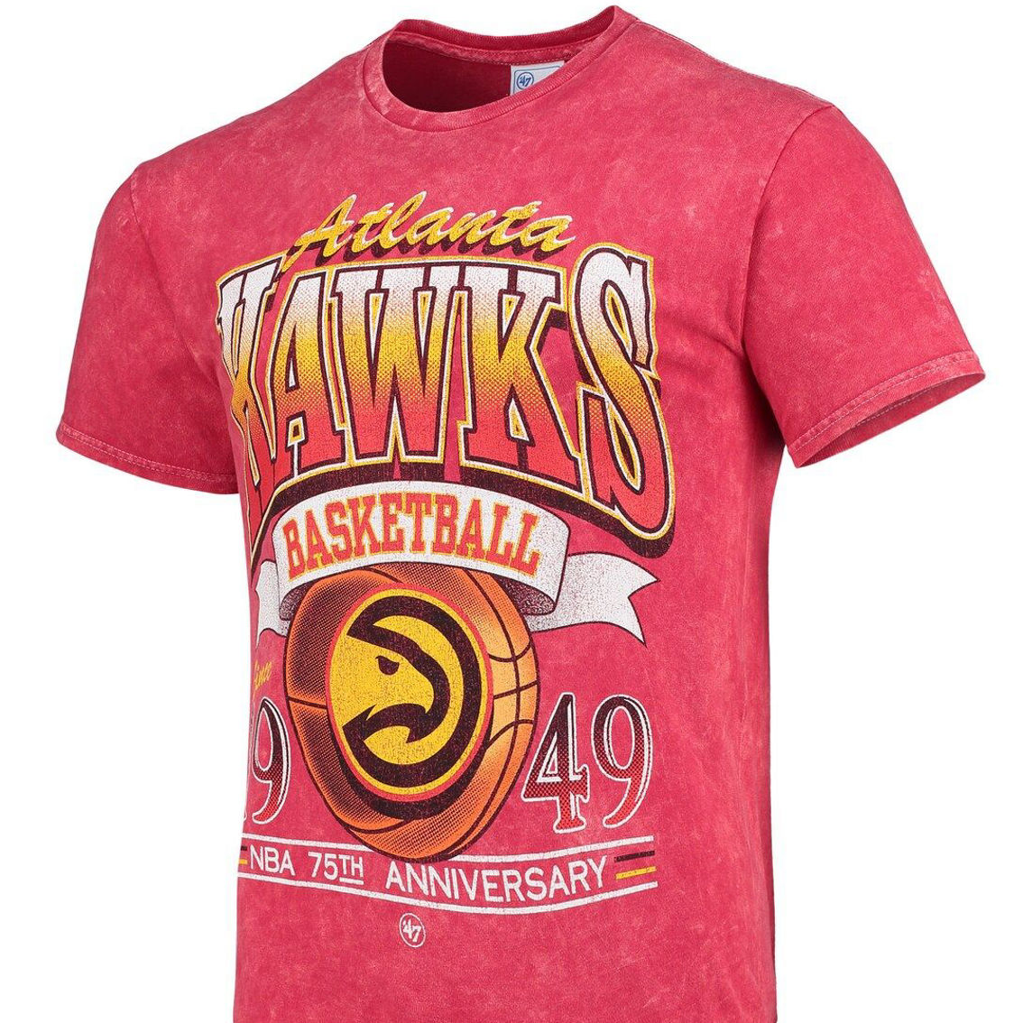 '47 Men's Red Atlanta Hawks 75th Anniversary City Edition Mineral Wash Vintage Tubular T-Shirt - Image 3 of 4