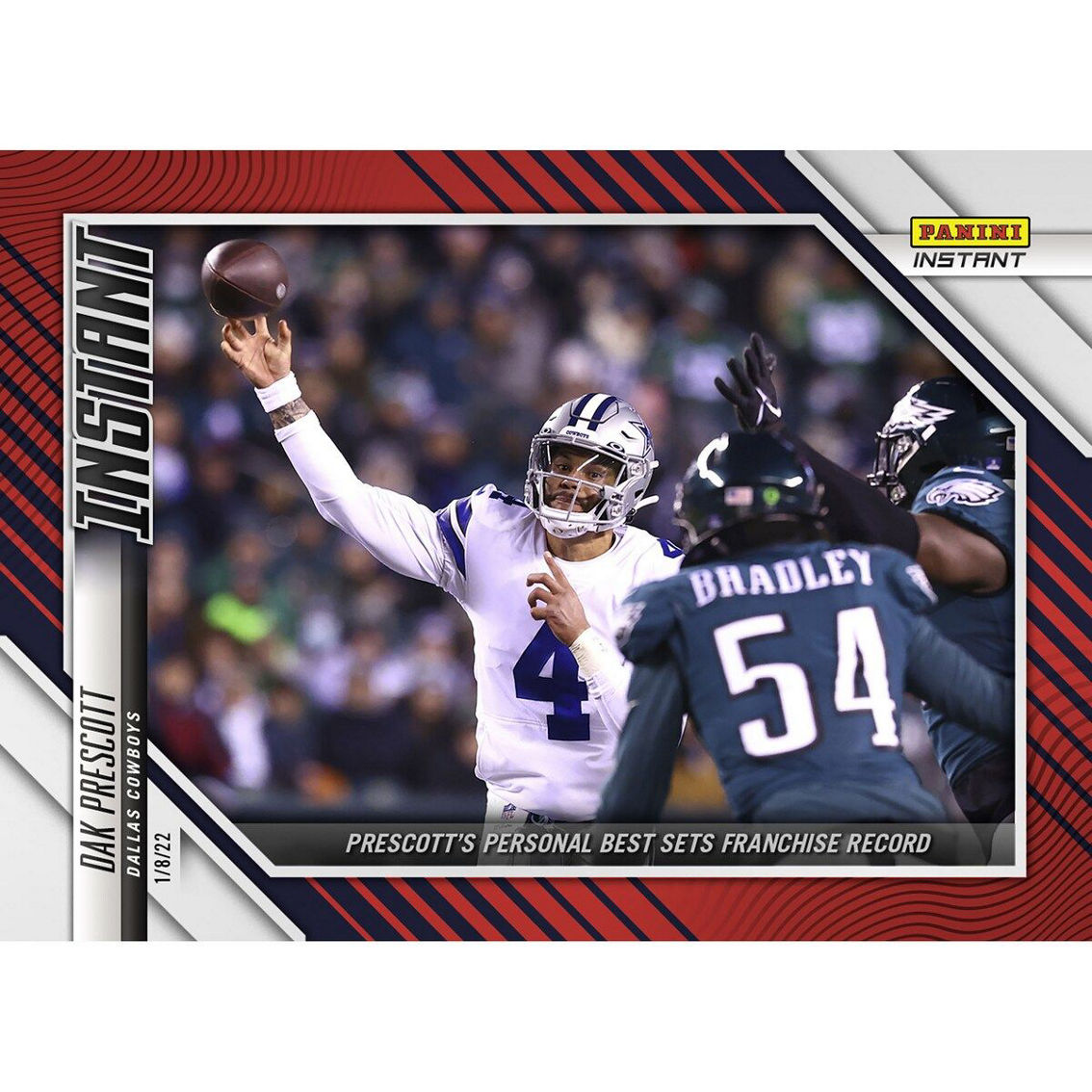 Panini America Dak Prescott Dallas Cowboys Fanatics Exclusive Parallel Panini Instant NFL Week 18 Prescott's Personal Best Sets New Franchise Record Single Trading Card - Limited Edition of 99 - Image 2 of 3