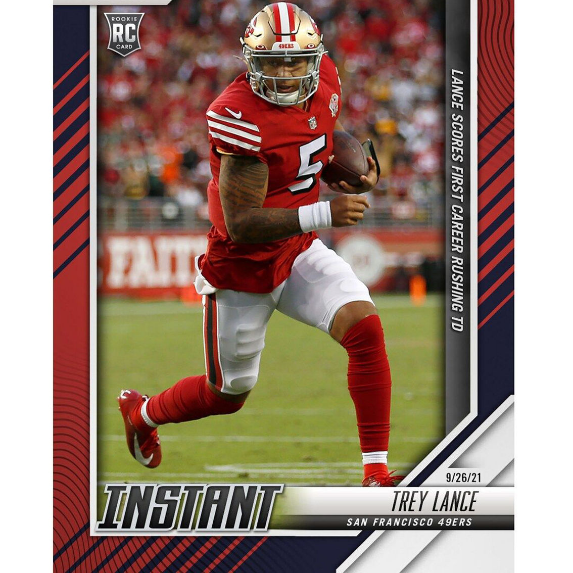 Panini America Trey Lance San Francisco 49ers Fanatics Exclusive Parallel Panini Instant NFL Week 3 1st Rushing down Single Rookie Trading Card - Limited Edition of 99 - Image 2 of 3