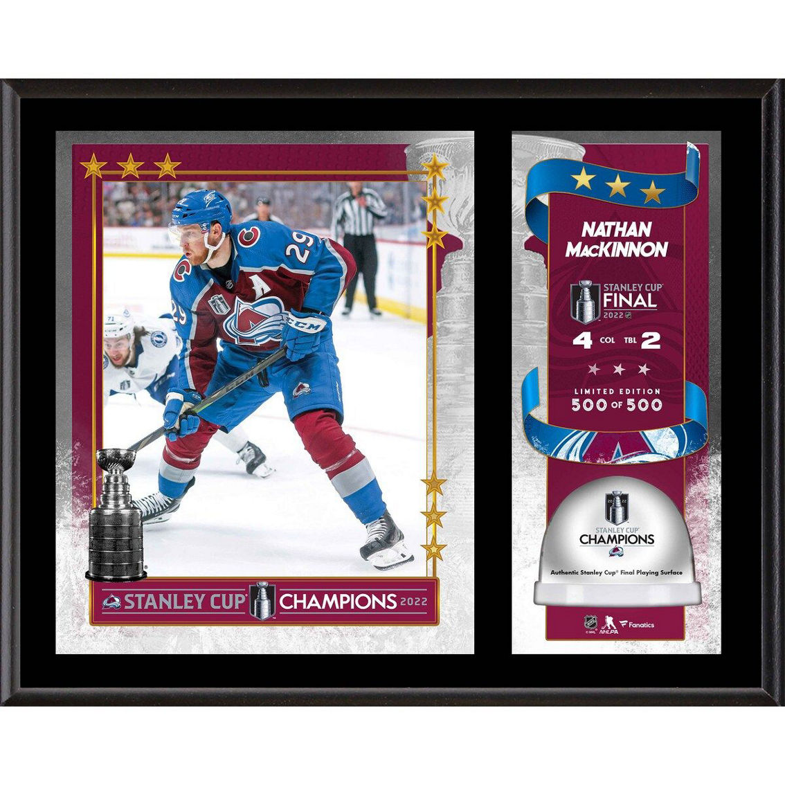 Fanatics Authentic Nathan MacKinnon Colorado Avalanche 2022 Stanley Cup s 12'' x 15'' Sublimated Plaque with Game-Used Ice from the 2022 Stanley Cup Final - Limited Edition of 500 - Image 2 of 2