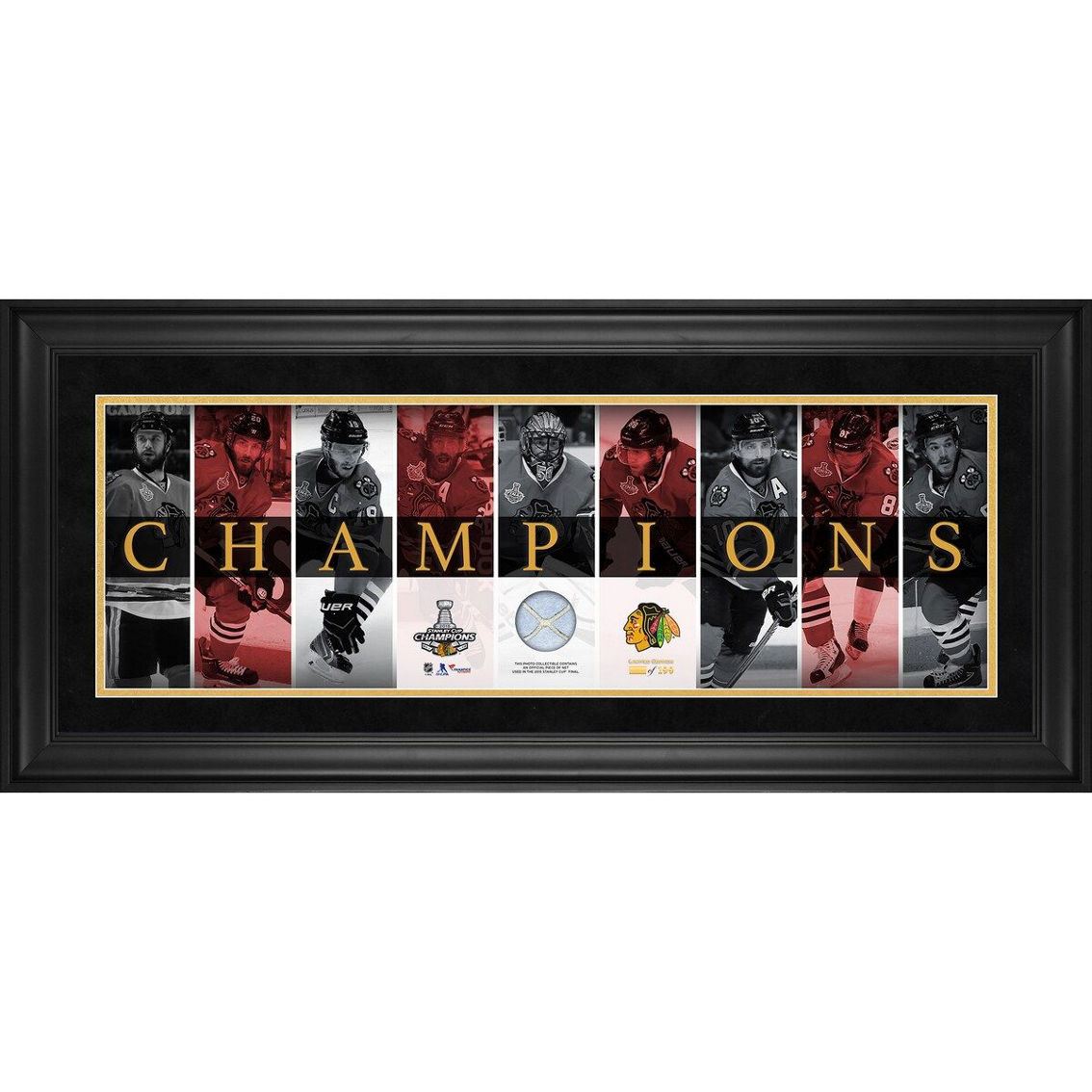 Fanatics Authentic Chicago Blackhawks 2015 Stanley Cup s Framed s Panoramic with Game-Used Net - Limited Edition of 199 - Image 2 of 2