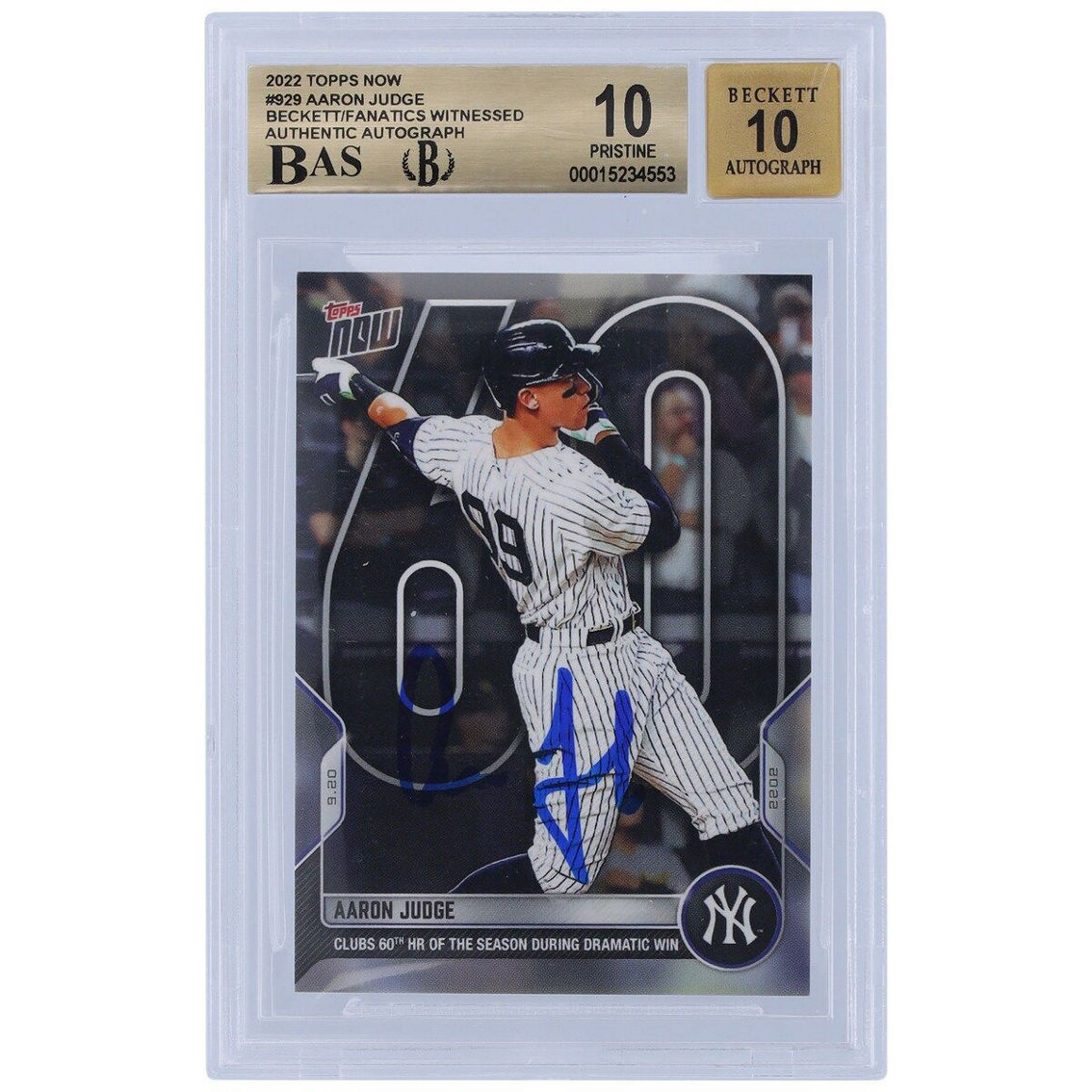 Topps Now Aaron Judge New York Yankees Autographed 2022 Topps Now HR 606162 3 Card Set #9299751012 Beckett Fanatics Witnessed Authenticated 10/10 Card - Image 4 of 4