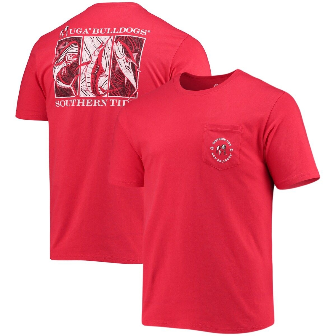 Southern Tide Men's Southern Tide Red Georgia Bulldogs Game Day Mosaic Fish T-Shirt - Image 2 of 4