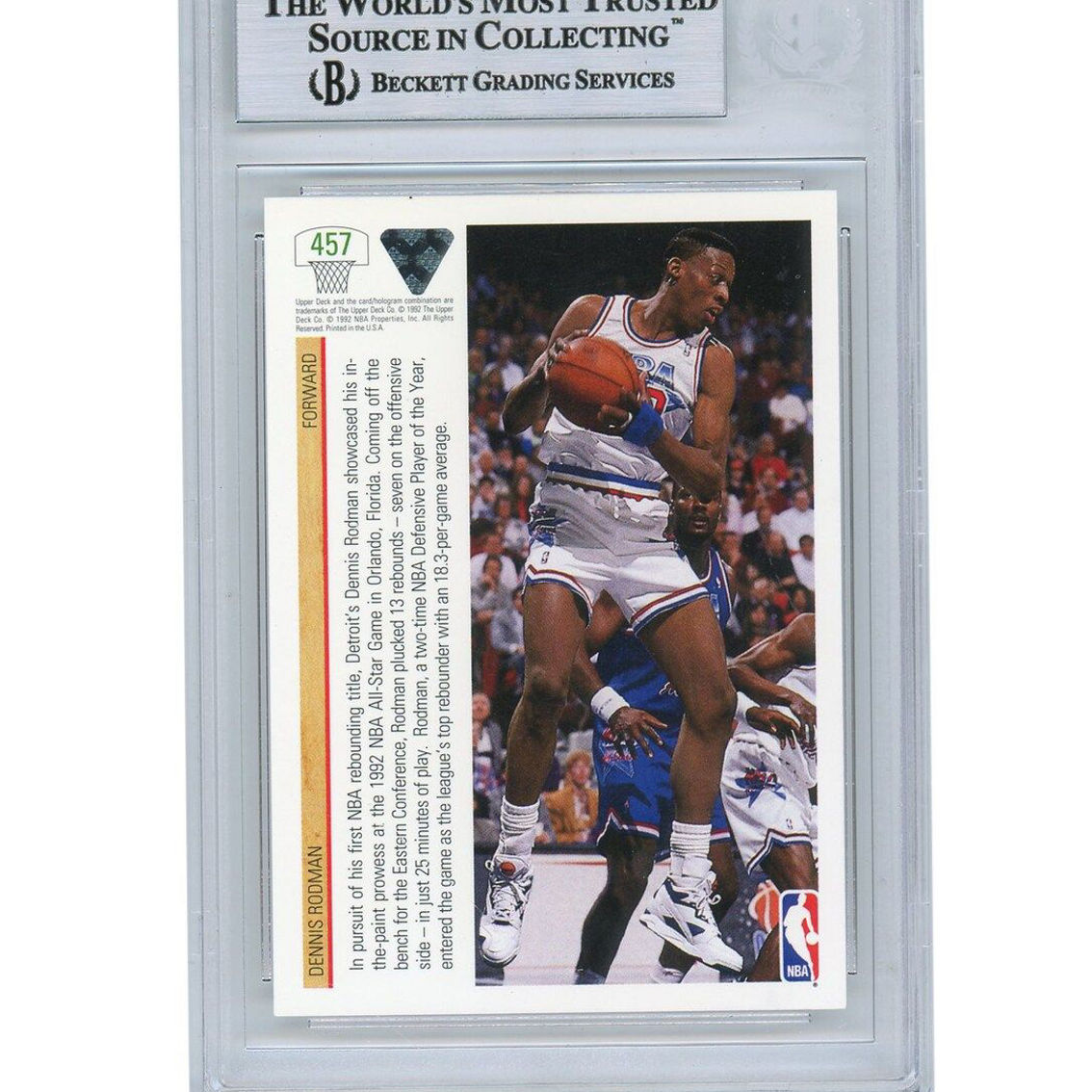Upper Deck Dennis Rodman Detroit Pistons Autographed 1991-92 Upper Deck #457 All-Star Card - Image 3 of 3