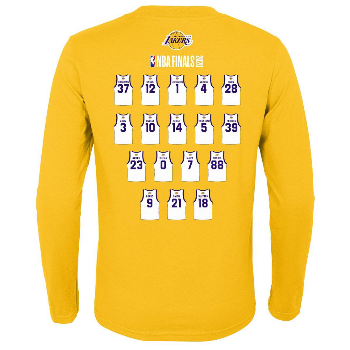 Outerstuff Youth Gold Los Angeles Lakers 2020 NBA Finals s Roster Long Sleeve T-Shirt - Image 4 of 4
