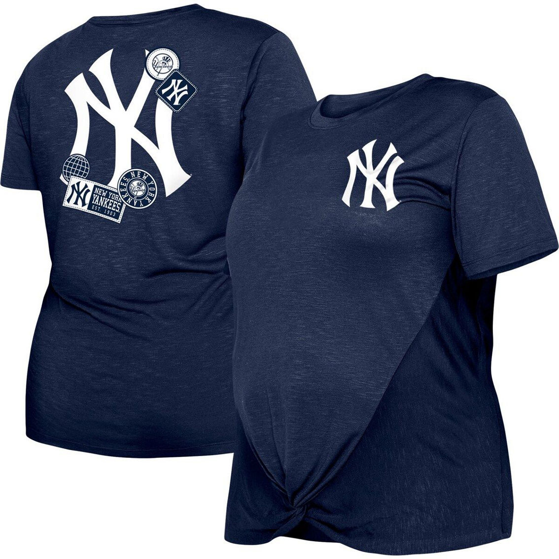 New Era Women's Navy New York Yankees Plus Size Two-Hit Front Knot T-Shirt - Image 2 of 4