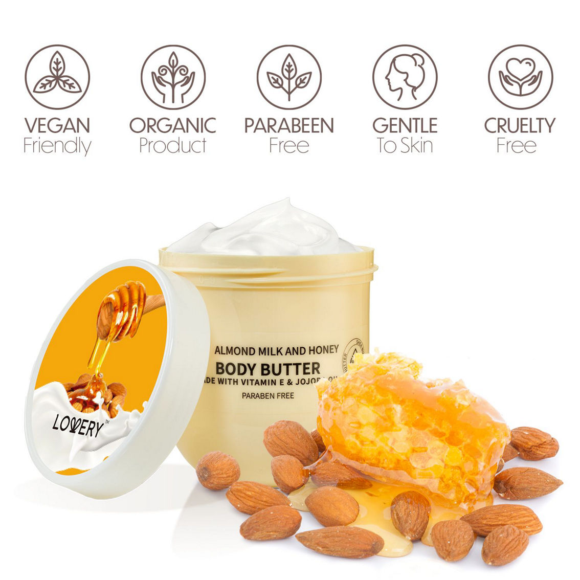 Lovery Almond Milk & Honey Body Butter - Ultra Hydrating Shea Butter Cream - Image 2 of 4