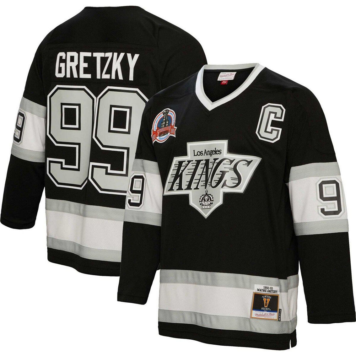 Mitchell & Ness Men's Wayne Gretzky Black Los Angeles Kings 1992/93 Captain Patch Blue Line Player Jersey - Image 2 of 4