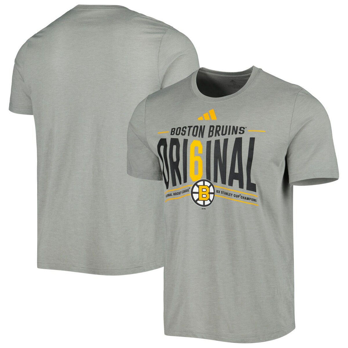 adidas Men's Gray Boston Bruins Original Six Tri-Blend T-Shirt - Image 2 of 4