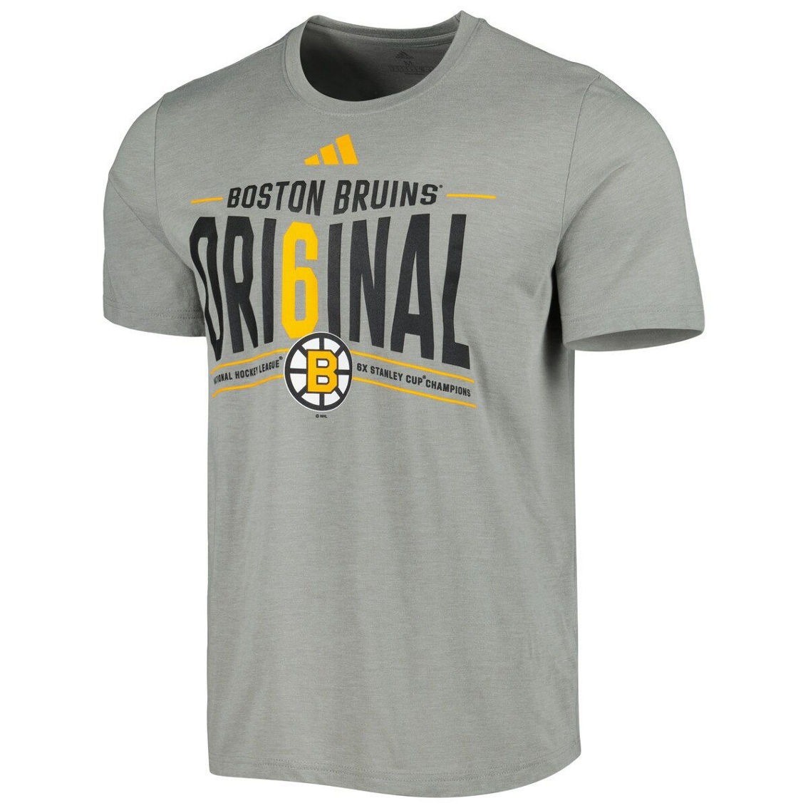 adidas Men's Gray Boston Bruins Original Six Tri-Blend T-Shirt - Image 3 of 4