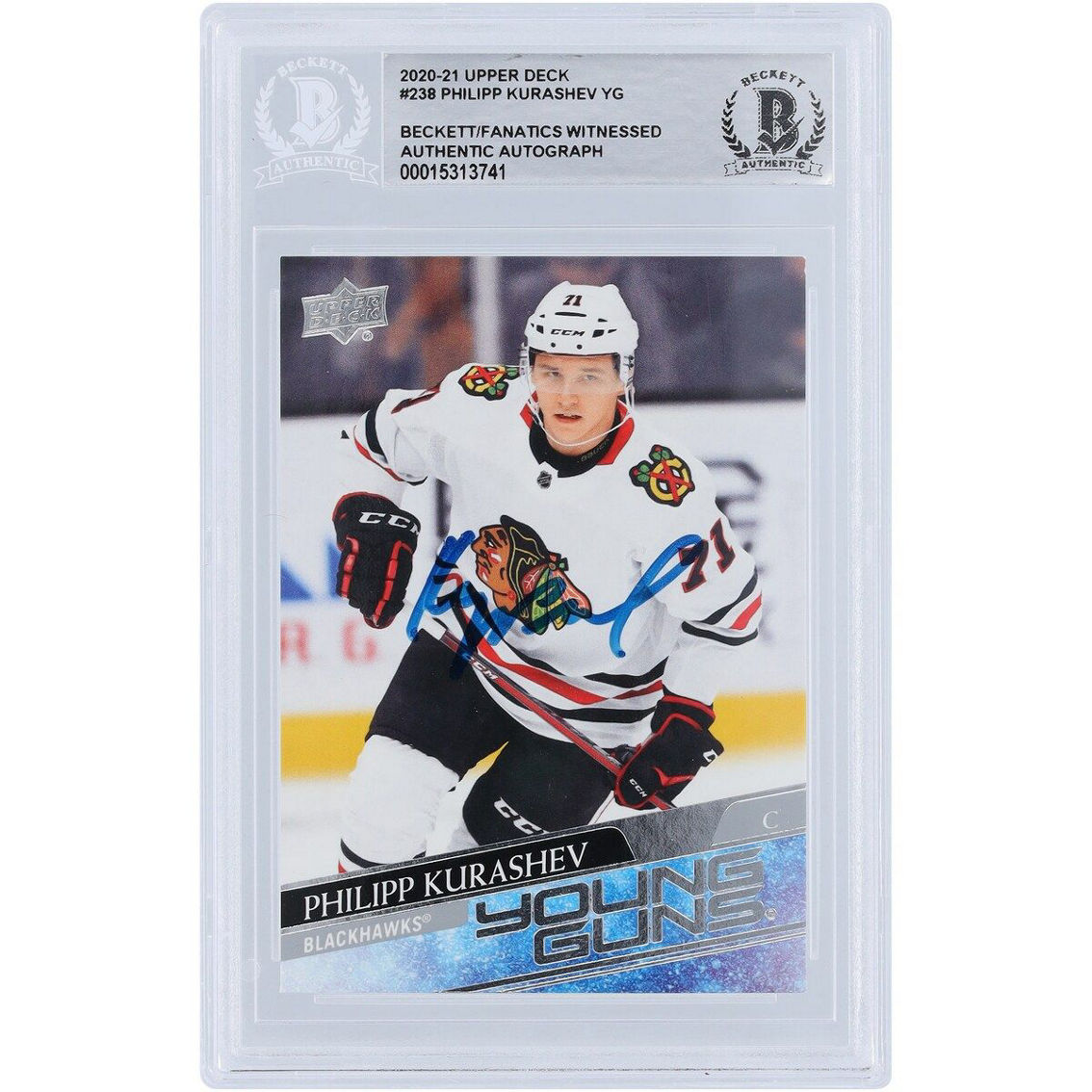 Upper Deck Philipp Kurashev Chicago Blackhawks Autographed 2020-21 Upper Deck Series 1 Young Guns #238 Beckett Fanatics Witnessed Authenticated Rookie Card - Image 2 of 3