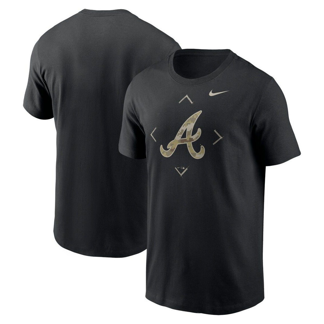 Nike Men's Black Atlanta Braves Camo Logo T-Shirt - Image 2 of 4