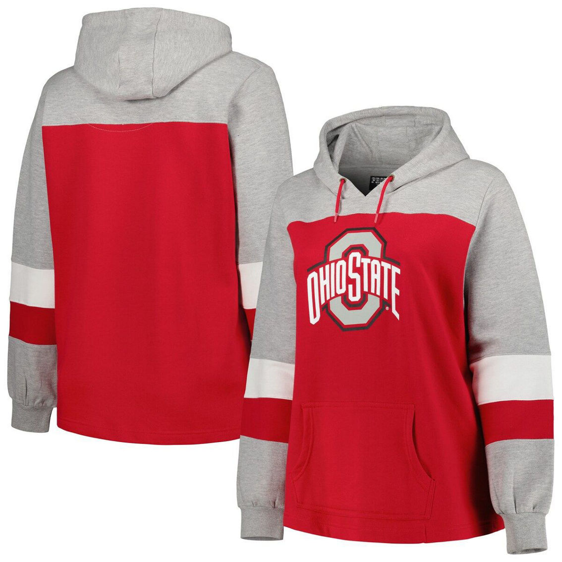 Profile Women's Scarlet Ohio State Buckeyes Plus Size Color-Block Pullover Hoodie - Image 2 of 4