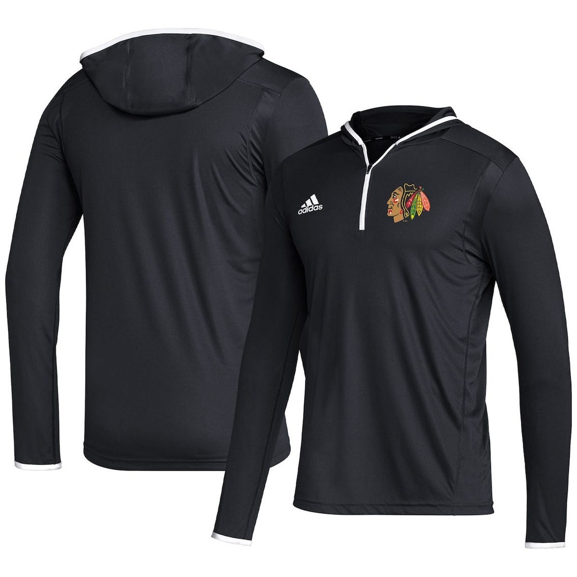 adidas Men's Black Chicago Blackhawks Team Long Sleeve Quarter-Zip Hoodie T-Shirt - Image 2 of 4