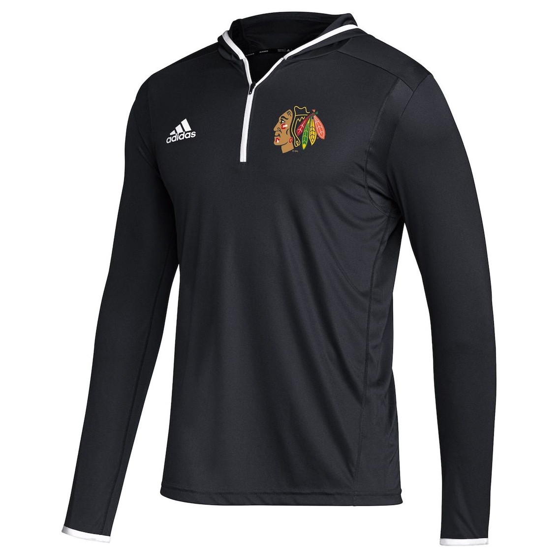 adidas Men's Black Chicago Blackhawks Team Long Sleeve Quarter-Zip Hoodie T-Shirt - Image 3 of 4