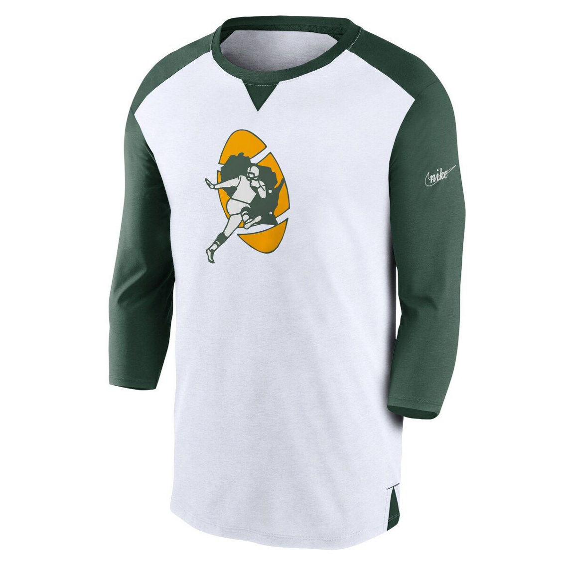 Nike Men's White/Green Green Bay Packers Rewind 3/4-Sleeve T-Shirt - Image 3 of 4