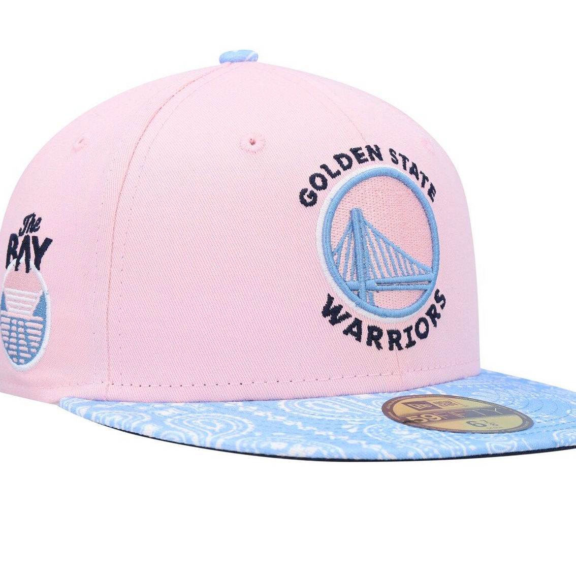 New Era Men's Pink/Light Blue Golden State Warriors Paisley Visor 59FIFTY Fitted Hat - Image 2 of 4
