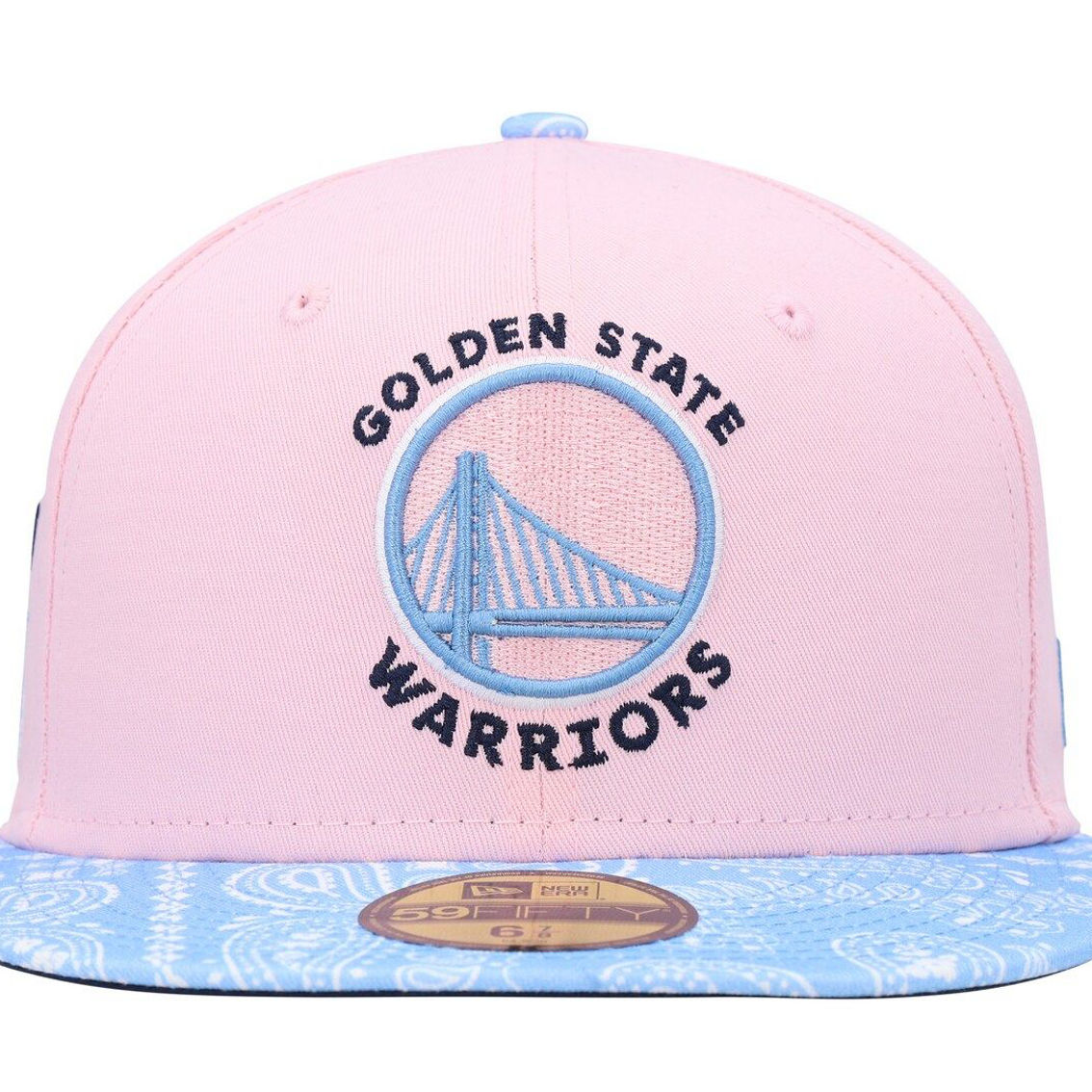 New Era Men's Pink/Light Blue Golden State Warriors Paisley Visor 59FIFTY Fitted Hat - Image 3 of 4