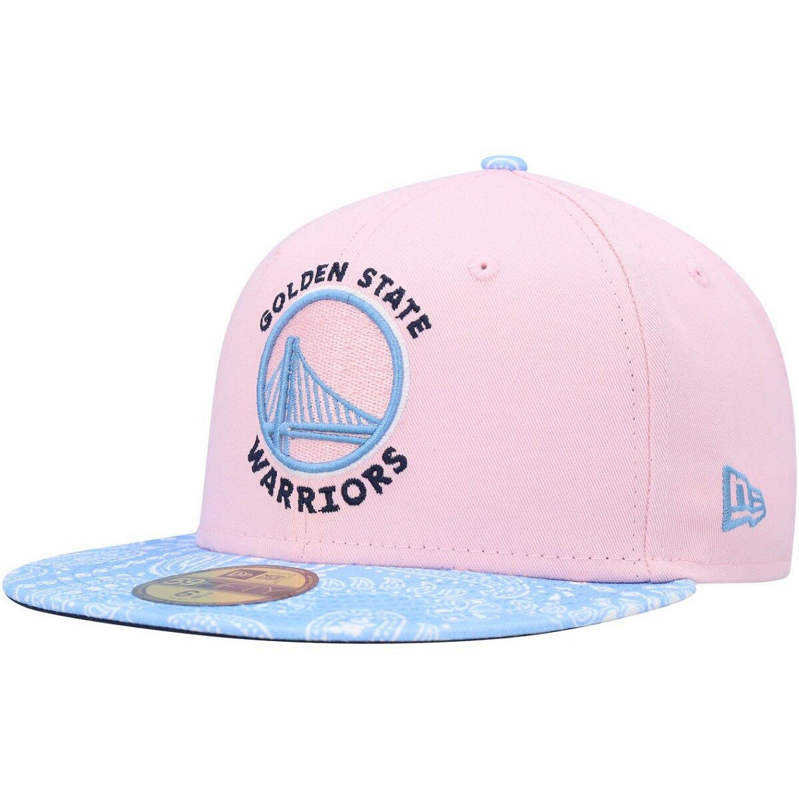 New Era Men's Pink/Light Blue Golden State Warriors Paisley Visor 59FIFTY Fitted Hat - Image 4 of 4