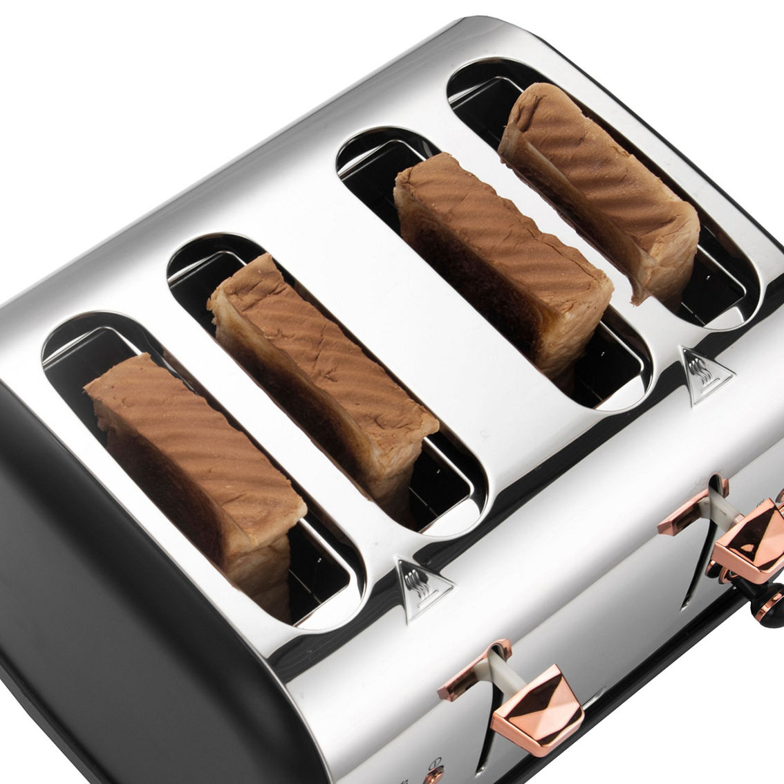 MegaChef 4 Slice Wide Slot Toaster with Variable Browning in Black and Rose Gold - Image 2 of 5